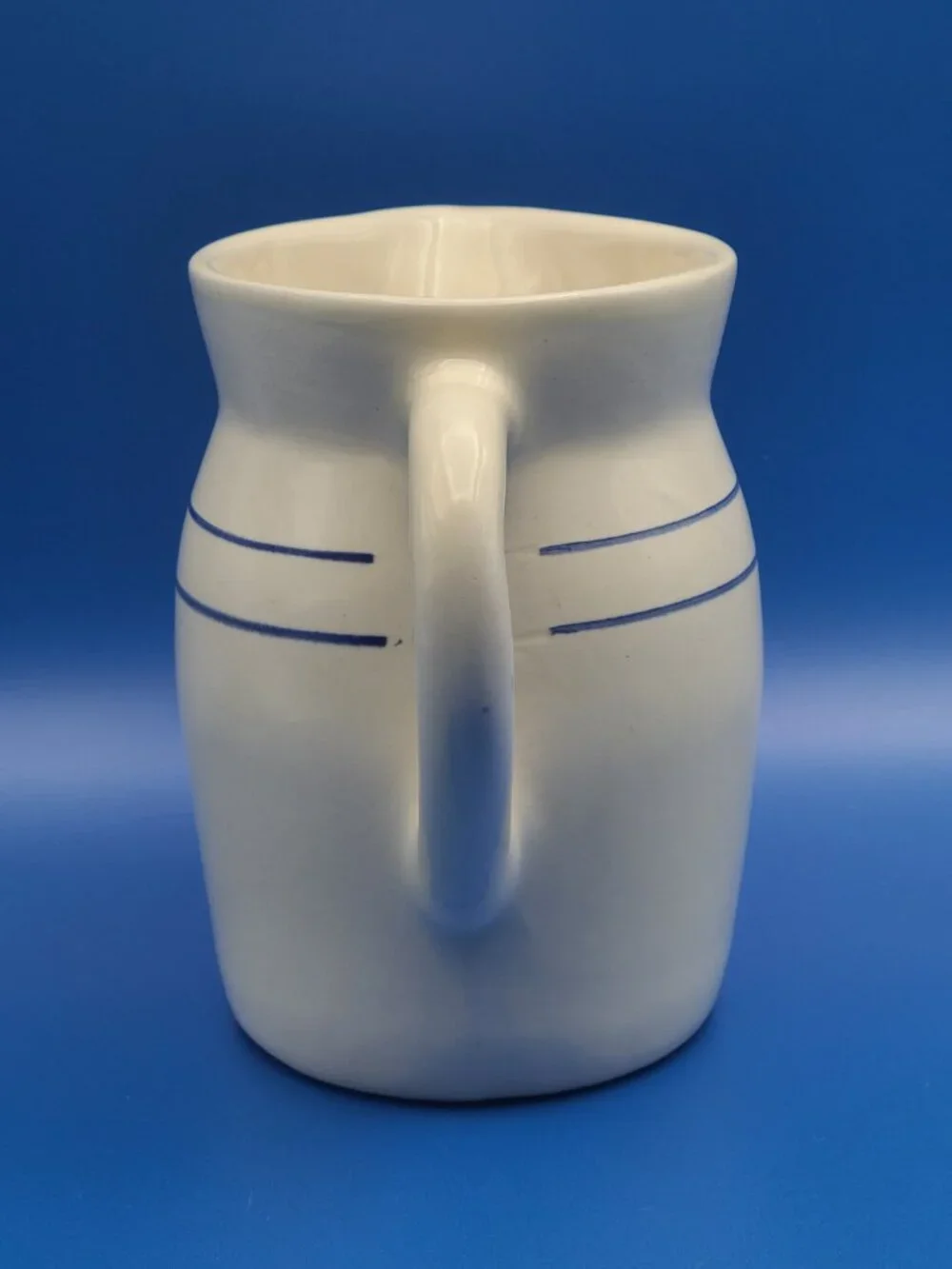 Vintage Stoneware Blue Stripe Rustic Pitcher Farmhouse Pottery 6